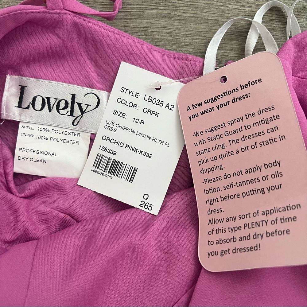 LOVELY Diamond Halter Maxi Dress Size 12 Orchid Pink Lux Chiffon Side Slit NWT - Picture 4 of 10